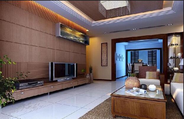 沧州华凯铁东家园现代实木客厅家具电视背景墙吊灯效果图